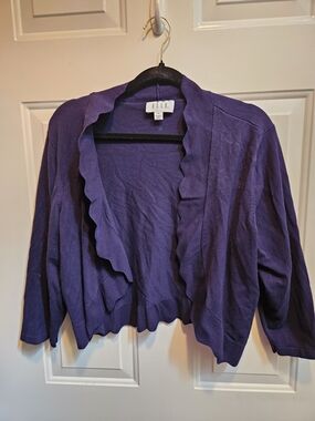ELLE Purple Scallop-Trim Women’s Cardigan Sweater